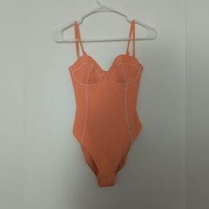 ONIA Orange Crinkle Underwire One Piece Swimsuit Small